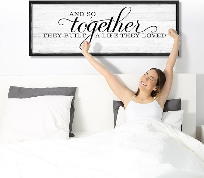 Rutiyoka Farmhouse Wall Decor: 'and so Together They Built a Life They Loved' Sign, 41.3''15'' Framed Wood Wall Art for Bedroom Couples Room Decor (Black Frame)