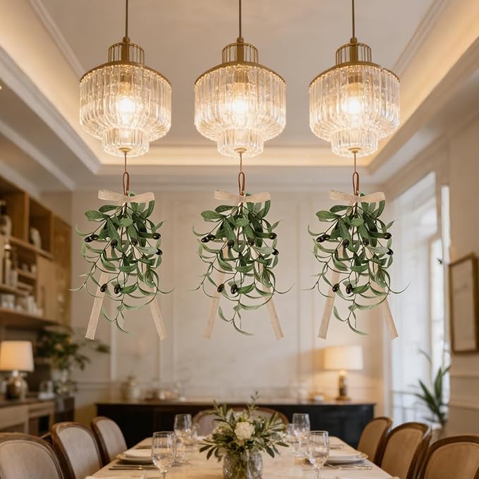 4 PCS Spring Summer Teardrop Swag Chandelier Rings Wreaths Decoration with Bow Artificial Green Olive Sconce Lighting Swag Wreath Greenery Candlestick Wreath for Farmhouse Wall Cabinet Holidays Decor