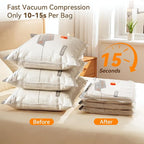 Vacuum Storage Bags for Travel with Rechargeable Air Pump, 12 Pack Space Saver Bags for Clothing, Luggage & Suitcase Compression, Efficient & Portable Storage Solution for Travel Essentials