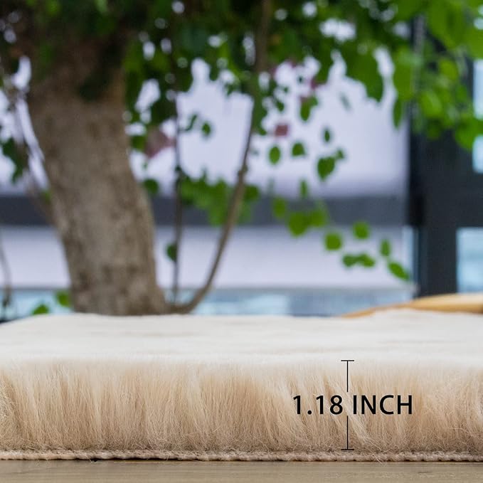 Shag Faux Bunny Washable Fluffy Fur Rug Runners for Hallways Camel Plush Area Rugs for Living Room Bedroom Faux Sheepskin Rug 2x6 Shaped Nursery Rugs