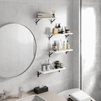 YGEOMER Floating Shelves for Wall, Different Sizes White Wall Shelves for Living Room, Bathroom, Bedroom, Kitchen, Home Decor (Set of 4)