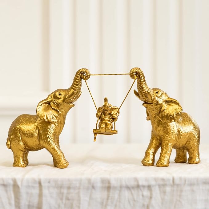 Elephant Statue For Home Decor.Gold Elephant Decor For Living Room,Office,Shelf,Table Centerpiece Decorations.Elephant Gifts for Women,Mom.Good Luck Elephant Figurines.Home Decor Living Room.(Gold)