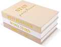 Set of 3 Linen Covered Decorative Books for Home Office Decor-Gold Foil Stamping Decor Books,Motivational Office Decor for Women Men Neutral Book Decor for Coffee Tables and Book Shelf