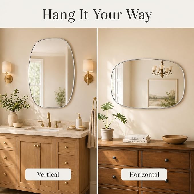 USHOWER Silver Oval Arch Bathroom Mirrors for Over Sink, 30x40 Inch Bathroom Vanity Mirror for Bathroom, Bedroom, Vanity, Entryway, Aluminium Frame, Anti-Rust, Modern Wall Decor