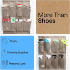 GORILLA GRIP Over the Door Shoe Organizer, 24 Large Breathable Mesh Pockets, Space Saving Hanging Storage Holder, Closet Rack Hanger Holds Up to 40 lbs, Hangs on Closets for Shoes, Accessories, Beige