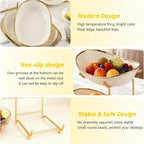 jessie 2 Tier Ceramic Fruit Bowl for Kitchen Counter with Metal Rack, Fruit Basket with Stand, Porcelain Bowls for Vegetable Bread Candy Snack Nuts Dessert Cake Tray (Gold 2 layer)