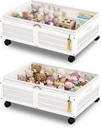 Under Bed Storage Containers with Wheels, Larger Bamboo Wood Under Furniture Storage Containers with Dust Bags，Rolling for Shoes Clothes