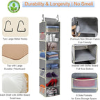 Large-Sized Hanging Shoe Organizer 8-Shelf, Hanging Closet Organizer with 8 Side Pockets, Wider Hanging Shelves for Storage Shoes Clothes 9" W × 11.8" D× 48" H, Grey