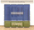 67 Inch Portable Closet Wardrobe for Hanging Clothes, Wardrobe Closet with Cover, 4 Hanging Rods and Side Pockets, 8 Storage Shelves, Large Clothes Organizer for Bedroom, Living Room, Black