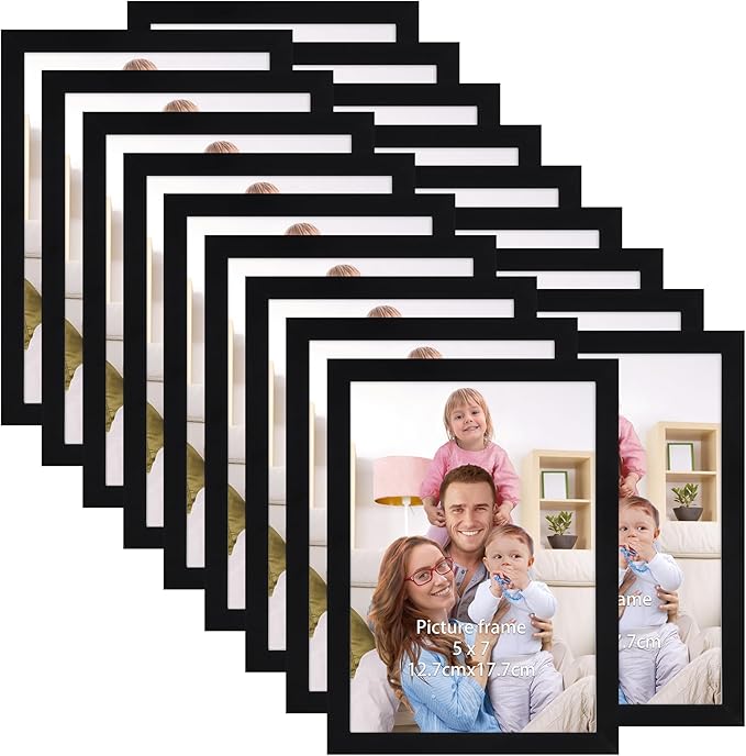 Giftgarden 5x7 Picture Frame Set of 18, Lightweight 5 by 7 Frames Bulk for Gallery Wall Photo Hanging and Tabletop Display, Black
