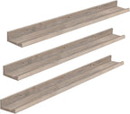 HOOBRO Floating Shelves, Wall Shelf Set of 3, 35.4 Inches Hanging Shelf with Raised Edge and Invisible Brackets, for Bathroom, Bedroom, Kitchen, Office, Living Room Decor, Greige BG90BJ01