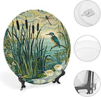 Custom Gifts Ceramic Decorative Plate, William Morris Forest Plants, Birds And Lotus Flowers Hand-Painted Ceramic Decorative Plates Household Unique Art with Stand, Modern Decor for Farmhouse Office