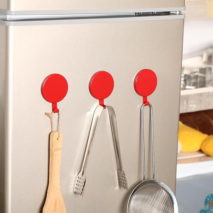 Jetec 6 Pcs Magnet Hooks Magnetic Wreath Hanger Wreath Holder for Fridge Refrigerator Metal Door Glass Door Surfaces Keys Kitchen Home Christmas Party Hanging Supplies Decoration(Festive Red,2.7 Inch)