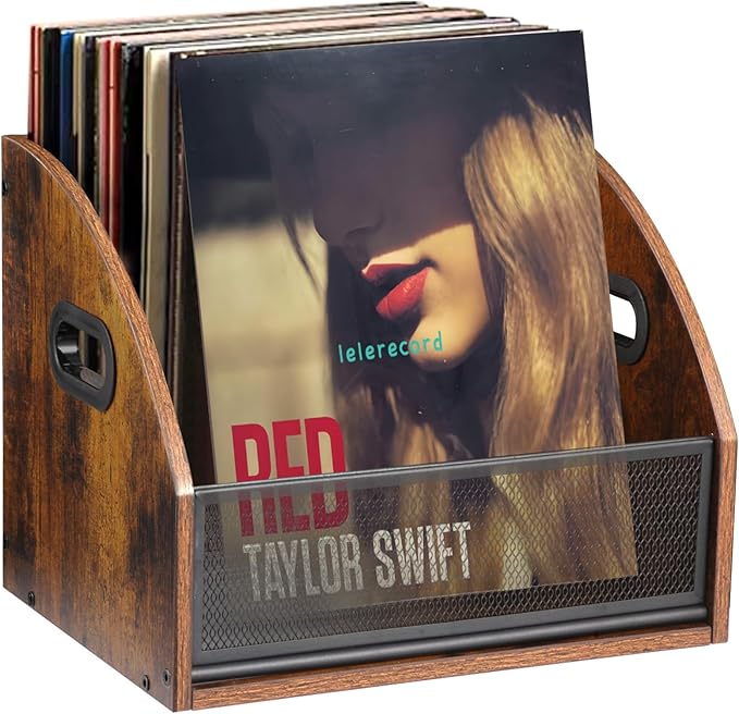Vinyl Record Storage, Vinyl Record Album Holder, Retro Album Storage Record Case Box, Record Box Case Crate, Wooden LP Record Crate, Record Organizer for Home Decor and Collection Display
