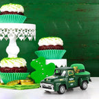 Vintage St. Patrick's Day Mini Metal Truck Four Leaf Truck with Green Hat Diecast Pickup Tiered Tray Decor with Shamrock for Farmhouse Shelf Table Home Decor
