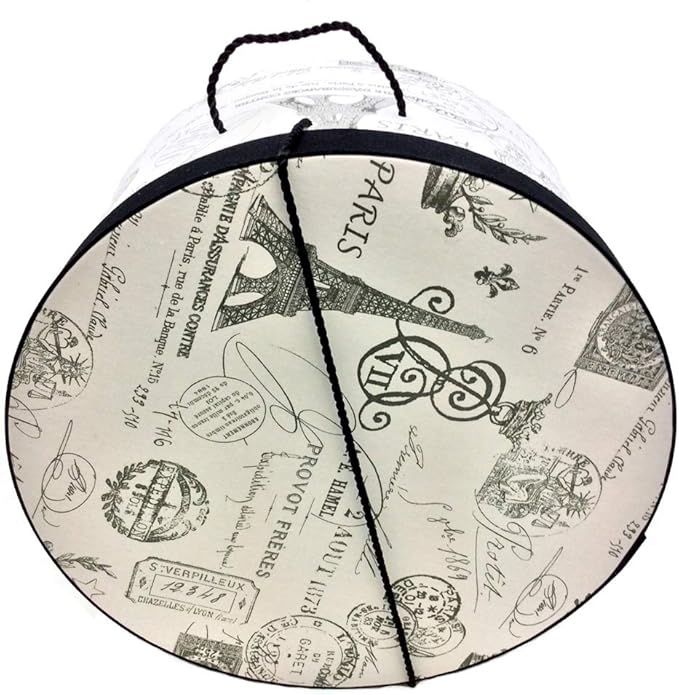 Sarah's Hat Boxes Classic Paris Hat Box – 8.75" x 4.5" (Dia. x Ht.) Handmade in USA – Odorless Non-Toxic Adhesive, Cording Handle – Premium Storage for Hats & Accessories