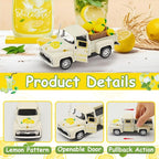 Lemon Decor - 4.9″Farmhouse Vintage Metal Truck with Mini Fake Lemons for Home Kitchen Table, Shelf, Party Decorations and Lemonade Stand Decor Summer Tiered Tray Decoration