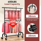 Heavy Duty Clothes Rack Load 600 LBS, Rolling Clothing Rack for Hanging Clothes with Lockable Wheels, Double Rod Garment Rack for Bedroom, Laundry, Clothing Store, Black