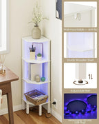 Corner Shelf Stand Corner Bookshelf with Light, 4-Tier Wall DisplayCorner with Storage Rack for Living Room,Bedroom,Office, White