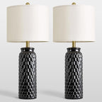 USumkky 27" Ceramic Table Lamps Set of 2 - Modern Farmhouse & Boho Style, Bedside Nightstand Lamps for Bedroom, Living Room End Table Lamps, Small Desk Lamp(Black)