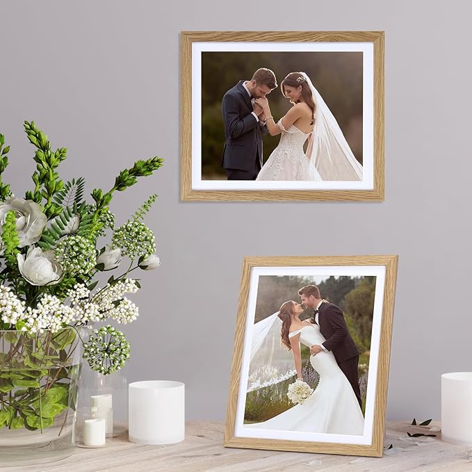 Lyeasw 8x10 Picture Frame 15 Pack, Display Pictures 8x10 with Mat or 9x11 without Mat, Natural Wood Color Bulk Photo Frames for Wall or Tabletop