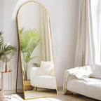 DUMOS 58"x19" Arched Full Length Mirror with Stand, Floor Standing Aluminum Frame, Shatter-Proof Nano Glass for Bedroom, Living Room, Cloakroom – Modern Simple Home Decor,Hanging or Leaning,Gold
