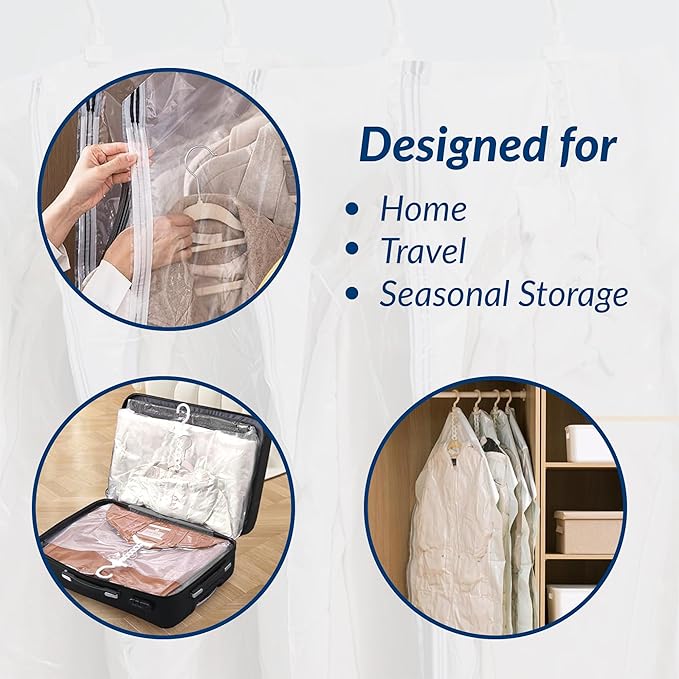 Hanging Vacuum Storage Bags for Clothes, Vacuum Seal Bags for Clothes with 5 Rings Each, Waterproof Compression Bags for Coats, Suits & Jackets, Space Saver Organizer, 4 Pack (41 x 27 in & 53 x 27 in)