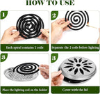 FIRIK Citronella Coils Outdoor, 20 PCS Citronella Incense Coil with 2 Incense Burner and 2 Coil Holders, Natural Lemongrass Coils for Patio Camping Farms Courtyards Backyard Garden BBQ Indoor, Black