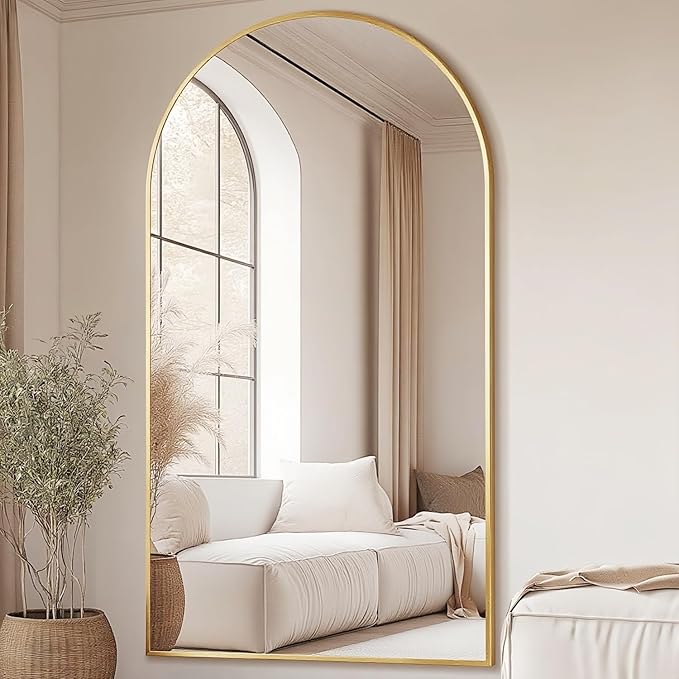 Prywot Full Length Mirror, Oversized 78"x38" Arched-Top Floor Mirror, Free Standing Mirrors, Modern Full Body Mirrors with Aluminum Alloy Frame for Bedroom,Living Room, Gold