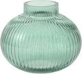 Green Glass Vase for Tulips, Ribbed Glass Vase for Flowers, Round Flower Vases, Small Short Vases for Living Room, Office, Coffee Table, Shelf, Wedding, 6 Inches
