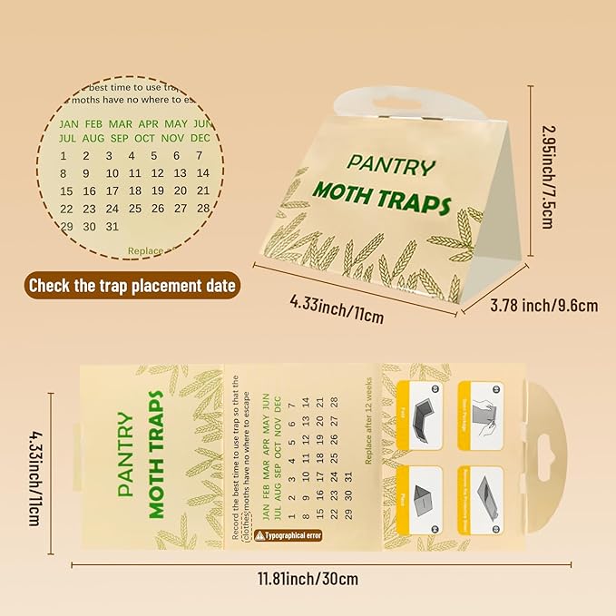 Pantry Moth Trap with Pheromone Attractant 8 Pack, Easy to use Moth Treatment, Odorless/Non-Toxic Strong Sticky Strips for Kitchen and Cupboard