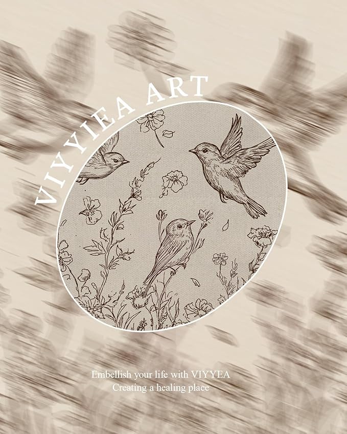VIYYIEA Vintage Gold Framed Wall Art for Living Room, Birds & Flowers Canvas Prints Home Decor, Sketch Painting Picture, Bedroom Wall Decor Gifts for Friends or Family -【Birds & Flowers】-(10L x 8W)