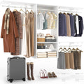 8FT Hanging Closet System, 96 Inch Closet Organizer System with Hanging Rod, Walk In Mounted Closet System, Built-In Clothes Garment Rack with 3 Shelving Towers(Can Be Cut To Fit), White