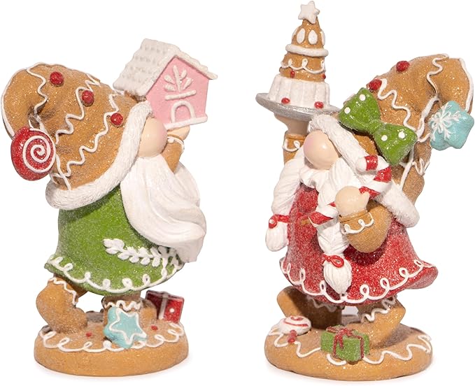 Hodao 2PCS Christmas Gingerbread Man Gnome Decorations - Handmade Swedish Tomte Figurines for Home Decor New Year Gifts (2pcs Brown)