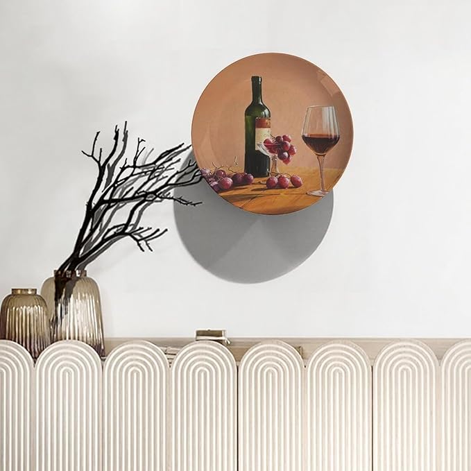 Decorative Plate Stand, 6 Inch, Goblet Wine Bottle Transparent Round Display Plate, Decorative Plates with Stand, Ceramic Craft for Wall Hanging Decorative
