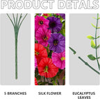 Artificial Hanging Flowers for Outdoor, 8 PCS Silk Morning Glory Faux Flowers with Eucalyptus Leaves,Realistic Hanging Plants for Wedding Home Office Garden Decor