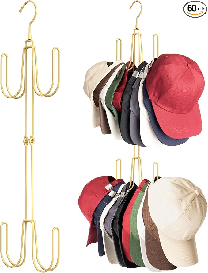 Hat Hangers for Closet, Stainless Steel Hat Organizer, Hat Racks for Baseball Caps, Cap Organizer for Baseball Caps, Gold, 1Pack