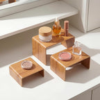 Chuangdi 2 Sets Acrylic Display Risers, Product Stand, Jewelry Display Riser Shelf Showcase Fixtures for Dessert Cupcake Candy Figure Treat Action Showcase (Wood,Small Set)