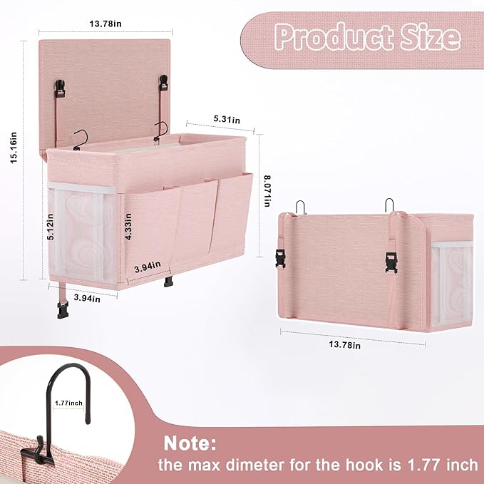 Edudif Dual-purpose Bedside Caddy Bedside Organizer, Bed Caddy with 6 Pockets, Versatile Bedside Storage Solution Magazine Remotes holder, ideal for Home, Dorm, Hospital, Crib Bed
