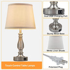 EJIAXIN Lamps for Bedrooms Set of 2, Brushed Nickel Bedside Lamps with USB C+A Ports,Dimmable Nightstand Lamps with Fabric Lampshade, Touch Table Lamp for Living Room Bedroom Office, Bulbs Included