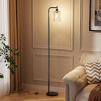 Ziisee Floor Lamps for Living Room - Standing Lamp with Grey Glass Shade, Modern Floor Lamp with LED Bulbs, Industrial Floor Lamp for Bedroom, Black Tall Lamp for Office(Light Bulb Included)