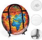 Decorative Plates, Old Globe Map Stained Glass Print Display Plate for Home Office Kitchen Table Decor Porcelain Plates 10 Inch, Gifts for Adventure Lover Wanderlust