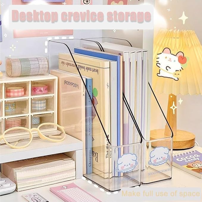 2 Pack Vertical File Holder Clear Acrylic Desk Organizer Storage Bins Holding Plastic Document Organizer PET Magazine Holder Basics Vertical Magazine Rack for Home Office School