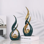 2 PCS Green Gold Ceramic Statues For Home Decor Accents, Modern Abstract Art Sculptures, Elegant Tabletop Decorative Objects For Dining Room, Entryway, Tv Stand, Mantel, Coffee Table Centerpieces