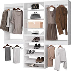 ROOMTEC Modular Closet System, 78" Wall Mounted Closet Organizer with Hanging Rods and Shoe Shelf, Wooden Tower for Walk-In Closets, Wardrobe Storage Kit, White