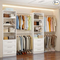 Closet System with 6 Drawers, 5-14FT Custom Closet Organizer System with 8 Expandable Hanging Rods&Adjustable Shelves, Modular Wood Closet Systems Tower for Walk in Closet Storage, 2 Sets, White
