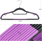 Pack of 50 Coat Hangers, Space-Saving Plastic Clothes Hangers, Non-Slip, 0.2 Inches Slim, 360° Swivel Silver Hook for Shirts, Pants, Suit & Wet/Dry Garments, Purple and Black