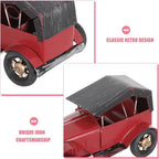 Vintage Metal Classic Car Model, Retro Automobile Figurine, Red Antique Vehicle Ornaments Rustic Decor for Office Shelf Display
