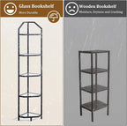 5-Tier Corner Shelf Stand, Black Corner Bookshelf, Bathroom Storage Rack Shelf, Plant Rack, Tempered Glass, Steel Frame, Modern Style for Living Room, Bathroom, Kitchen, Metallic Black