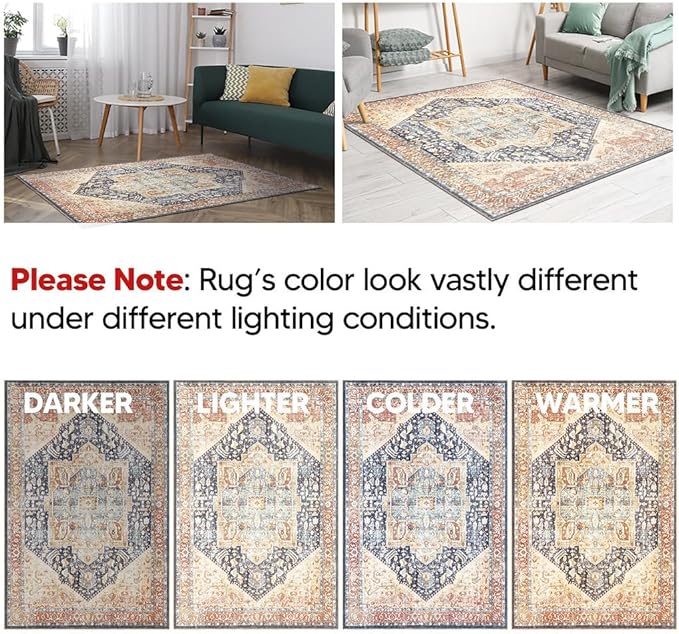 Keen Home Design 10x14 Rug - Machine Washable Area Rug with Non-Slip Backing, Ideal for Living Room, Dining Room, Bedroom - Vintage, Easy Clean, Durable, Low Pile Rug - (9'7" x 14')